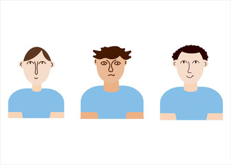 Avatar picture vector icon, young people, mens. Flat style of hand drawing. Set of portraits.