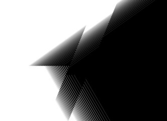 Smooth striped transition from black to white from thin straight broken lines. Abstract shards. Modern vector background.