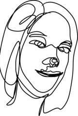 Girl's portrait in one-line drawing style