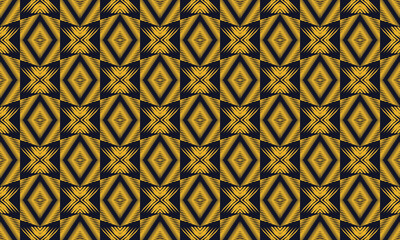Black and gold tribal seamless pattern. Traditional design for background, wallpaper, clothing, wrapping, carpet, tile, fabric, decoration, vector illustration, embroidery style. African textile.