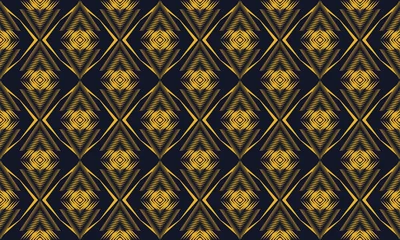 Behang Zwart en goud tribal naadloze patroon. Traditioneel ontwerp voor achtergrond, behang, kleding, inwikkeling, tapijt, tegels, stof, decoratie, vectorillustratie, borduurstijl. Afrikaans textiel. © Dada635