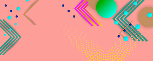 Obraz premium Pastel colors background with geometric elements, lines and dots for text, universal design, banner concept. Vector art dijita art