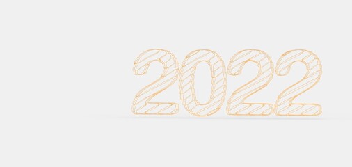 year 2022. 3D illustration numbers isolated white background