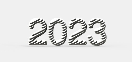 year 2023. 3D illustration numbers isolated white background