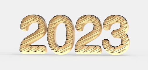 year 2023. 3D illustration numbers isolated white background
