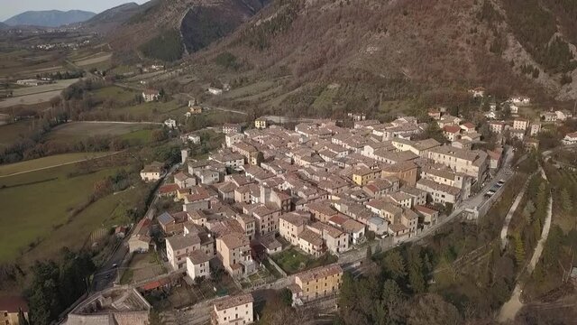 aerial view of the medieval village of Piticchio di Arcevia in the Province of Ancona in the Marche region
