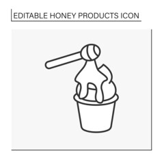 Dessert line icon. Delicious sweet syrup on ice cream. Tasty sauce. Honey products concept. Isolated vector illustration. Editable stroke