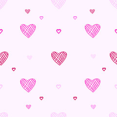 Hearts on a pink background. For Valentine's Day. Vector drawing for February 14th. SEAMLESS PATTERN WITH HEARTS. Anniversary drawing. For wallpaper, background, postcards.