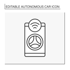Control line icon. Self-driving car controlled by wifi on smartphone. Autonomous car concept. Isolated vector illustration. Editable stroke