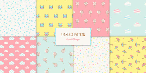 kawaii seamless patterns set