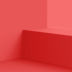 Abstract 3d pink coral cube and box podium minimal scene studio background.