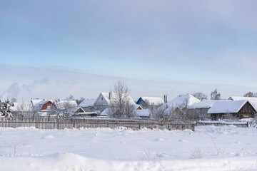 Houses in the village in winter