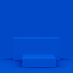 Abstract 3d blue cube and box podium minimal scene studio background.