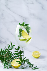 Alcohol cocktail Hugo with lime and mint