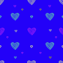 Hearts on a purple background. For Valentine's Day. Vector drawing for February 14th. SEAMLESS PATTERN WITH HEARTS. Anniversary drawing. For wallpaper, background, postcards.