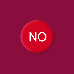 3d button no. Red switch, wrong toggle icon. Round element select, turn off or click no button for user interface. negative answer to the question. Vector illustration