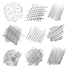 Backgrounds with array of lines. Intricate chaotic textures. Wavy backdrops. Hand drawn tangled patterns. Black and white illustration. Elements for posters and flyers