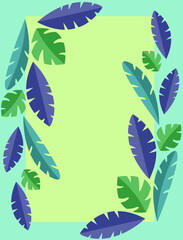 Fototapeta na wymiar illustration background with place for text tropical leaves for postcards, posters, spring holiday. story.article. 
