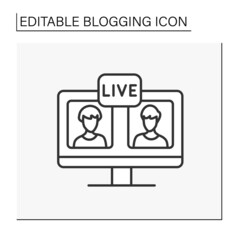 Computer line icon. Live video stream on computer screen between two bloggers. Online conference, meeting.Blogging concept. Isolated vector illustration. Editable stroke