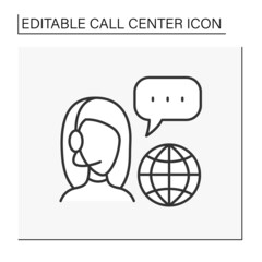 Helpline line icon. Global customer support service.Woman help people.Call center concept. Isolated vector illustration. Editable stroke
