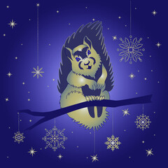 squirrel on a branch. winter illustration. postcard