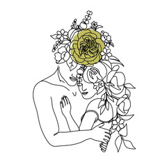 One Line Art Couple, Line Art Men and woman, Minimal Face Vector.  Couple print, Kiss print, Valentines Day Illustration. Love poster. 2 faces. We are one line. 