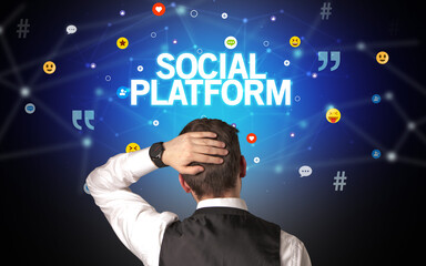 Rear view of a businessman, social media concept