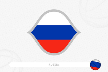 Russia flag for basketball competition on gray basketball background.
