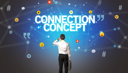 Rear view of a businessman, social media concept