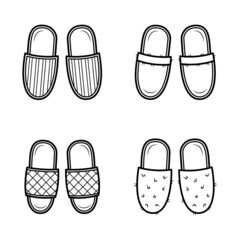 Set of icon of house slippers. Hand drawn sketch style. Isolated vector illustration in doodle style.