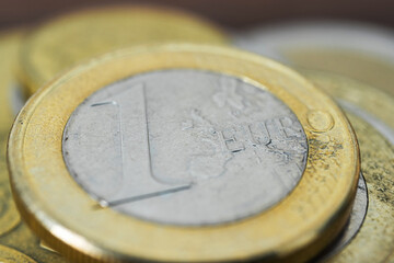 One euro coin, close-up view