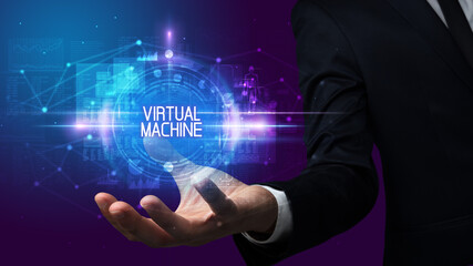 Man hand holding digital technology concept