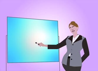 Teacher in class room. Teacher on lesson. The teacher at blackboard