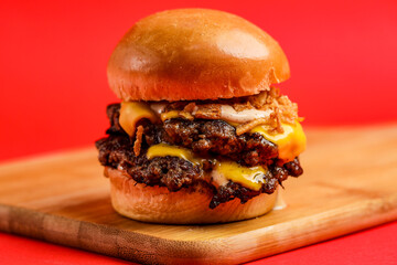 High-Quality Burger on a Red Background