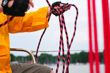 ropes on the yacht, mazury lakes in poland - obrazy, fototapety, plakaty
