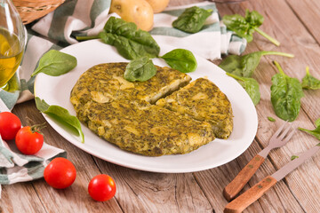 Spanish omelette with spinach.