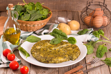 Spanish omelette with spinach.