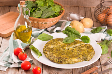 Spanish omelette with spinach.
