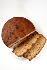 Kerala Christmas fruit or plum cake on white background, selective focus