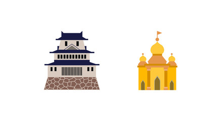 Japanese castle vector. Hindu Temple emoji. Isolated Hinduist Temple Vector