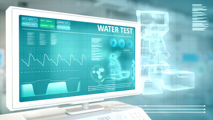 drinkable water test in hi-tech hospital room . design industrial 3D rendering
