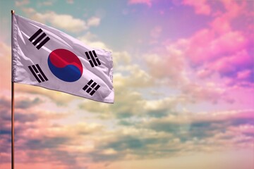 Fluttering Republic of Korea (South Korea) flag mockup with the space for your content on colorful...