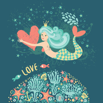 Romantic card with a mermaid.
