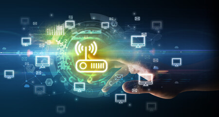 touching with soft gesture multimedia screen with future technology concept