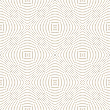 Ethnic Linear Circles Seamless Pattern Vector Light Abstract Background. Circular Beige Lines Geometric Endless White Wallpaper. Decorative Ornamental Viking Tribe Style Repetitive Subtle Pattern
