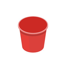 Red plastic empty trash can for crumpled paper isometric vector icon.