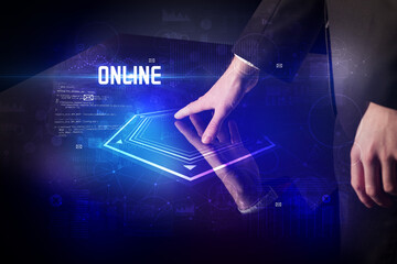 Hand touching digital table concept