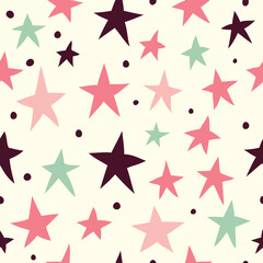 Seamless doodle pattern with colorful stars. Template for design and decoration backgrounds, package, covers, textile.
