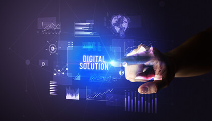 hand touching digital button, modern technology concept