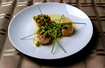 Sea Scallops in a Green Pea Vinaigrette